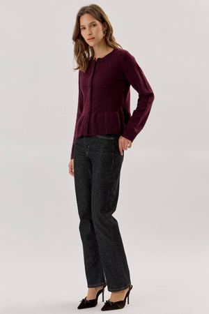 Covered Button Peplum Knit Cardigan