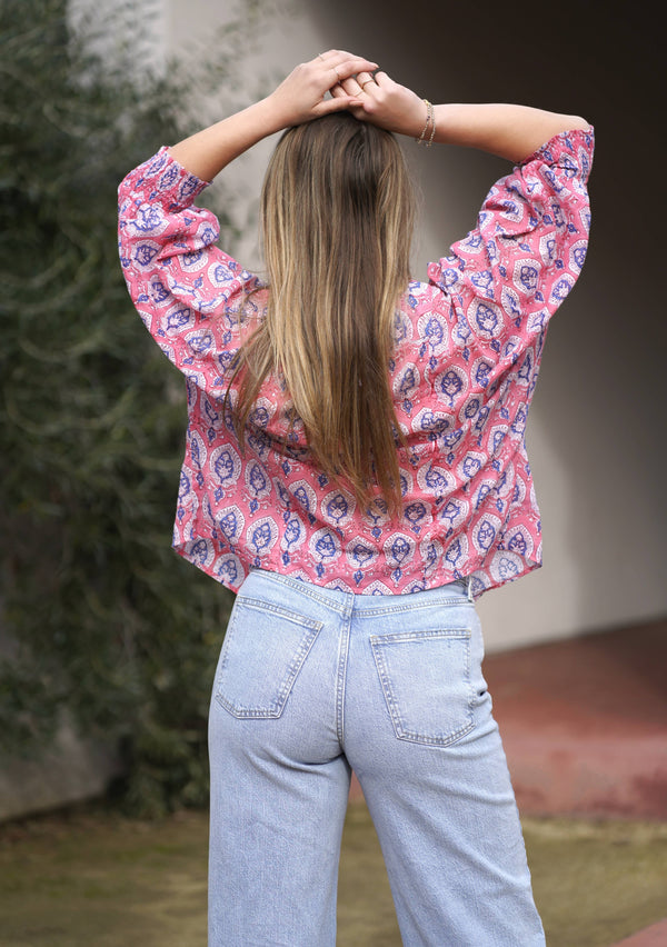 Anjou Top O/S Navy Pink-Blue Hand Home
