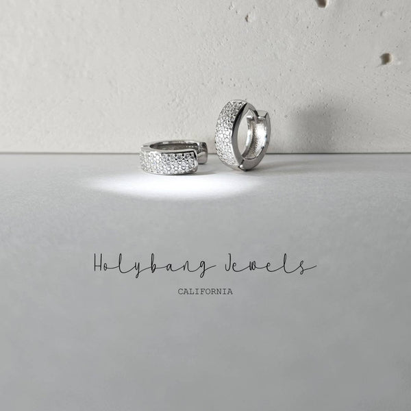 PAVED CHUNKY HUGGIE EARRINGS - E-H4116 / E-HT1174 / E-HT1173-Blue Hand Home