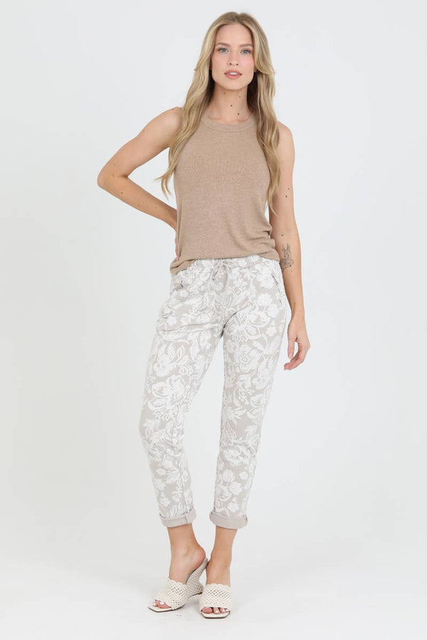 NP746-BW74 FLORAL PRINT JOGGER PANTS-Blue Hand Home