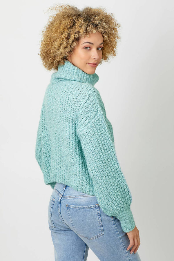 60795 Turtle Neck Cropped Sweater-Blue Hand Home