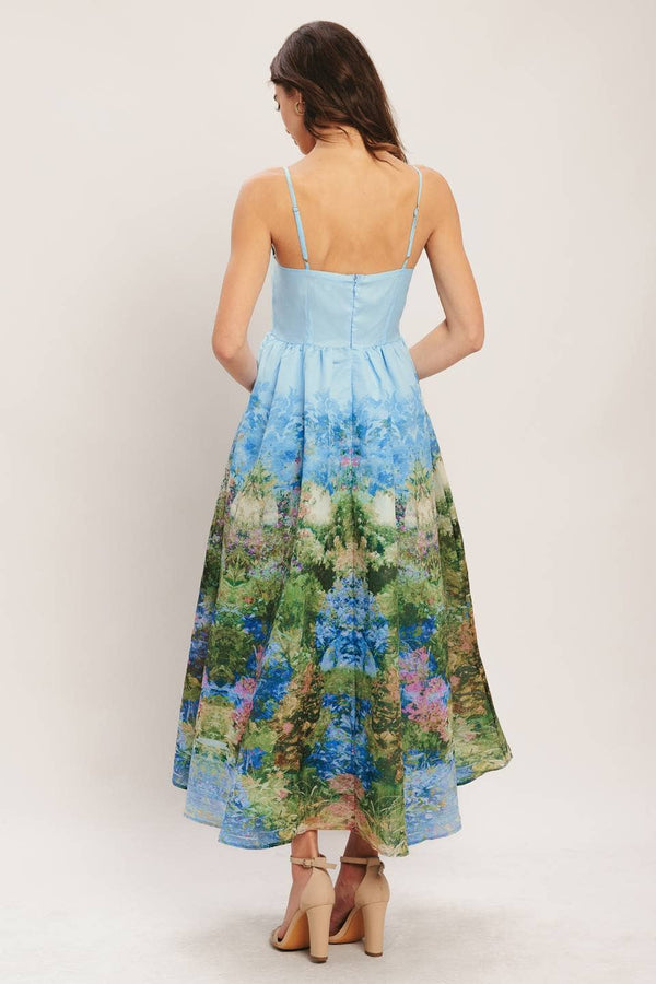 A printed woven midi dress - ID23205-Blue Hand Home