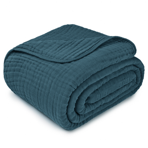 Muslin Blanket for Adults, 6-Layer Bedding by Comfy Cubs-Blue Hand Home