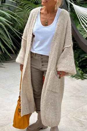 Love & Peace Exposed Seam Knit Sweater Long Cardigan-Blue Hand Home