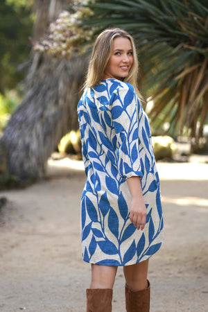 Bailey Tunic Dress Turq White-Blue Hand Home