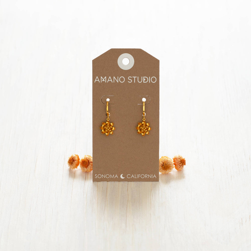 Lotus Flower Huggie Hoop Earrings-Blue Hand Home