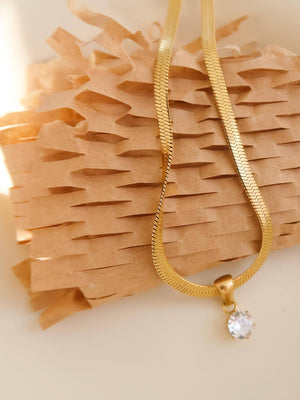 Blanc 18K Gold Non-Tarnish CZ Snake Chain Necklace-Blue Hand Home