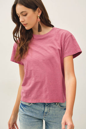 Garment Dyed Cotton Slub Half Sleeve Crop Top
