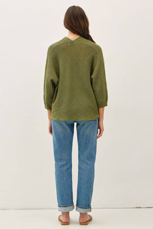DIAMOND PATTERN DOLMAN 3/4 SLEEVE OPEN CARDIGAN-Blue Hand Home