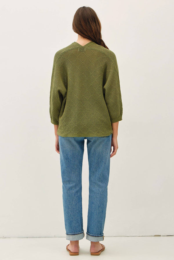 DIAMOND PATTERN DOLMAN 3/4 SLEEVE OPEN CARDIGAN-Blue Hand Home