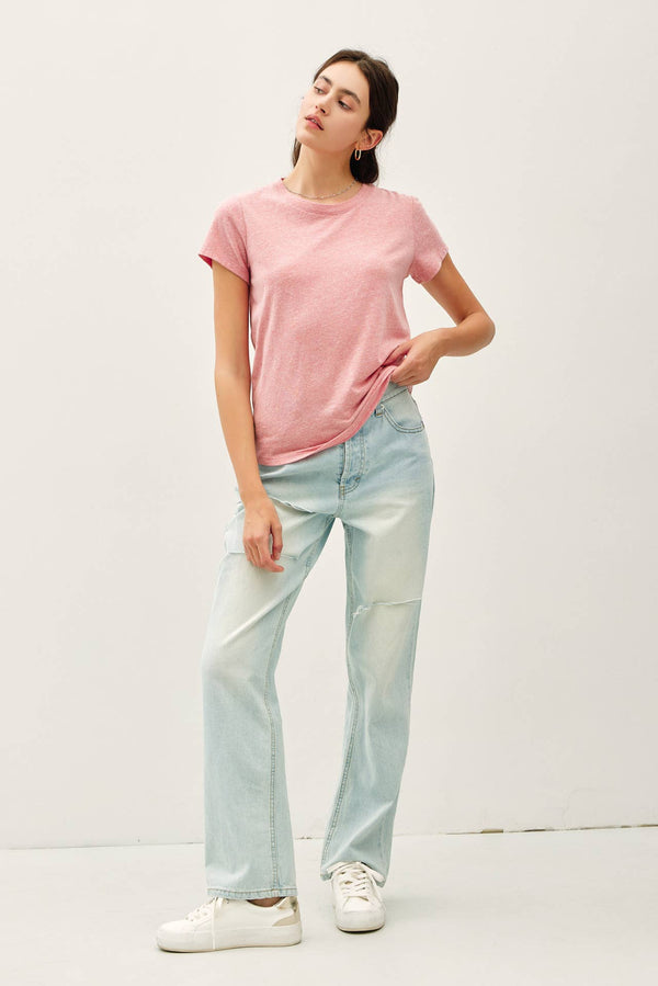 SOFT ROUND NECK SOLID BASIC TEE SHIRT-Blue Hand Home