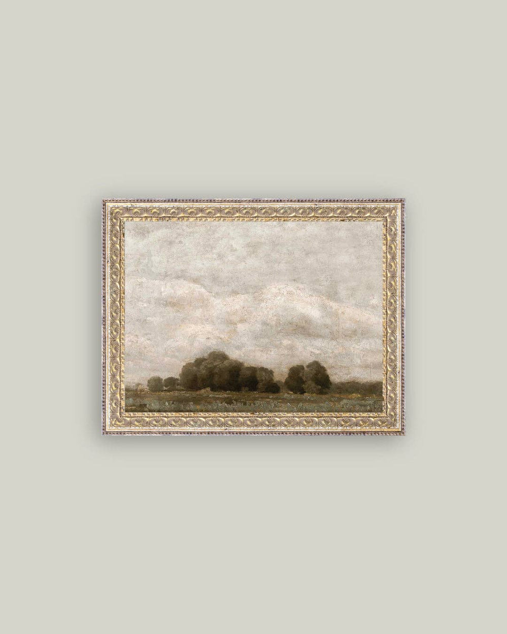 Tree and Cloud Landscape Framed Antique Art-Blue Hand Home