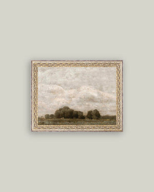 Tree and Cloud Landscape Framed Antique Art-Blue Hand Home