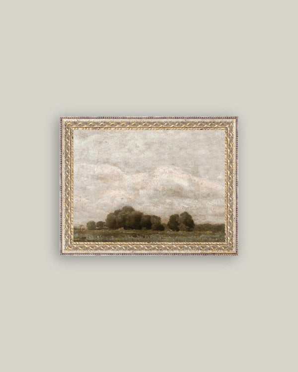 Tree and Cloud Landscape Framed Antique Art-Blue Hand Home