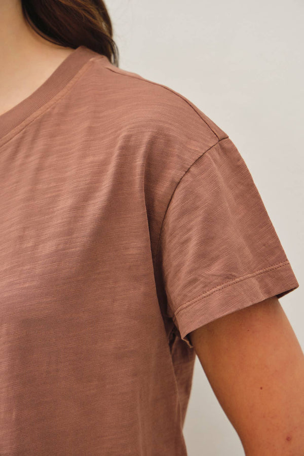 Garment Dyed Cotton Slub Half Sleeve Crop Top