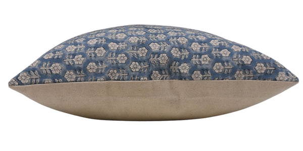 Stylish Block Printed Duck Canvas Pillow Cover - Tulsi Buti-Blue Hand Home