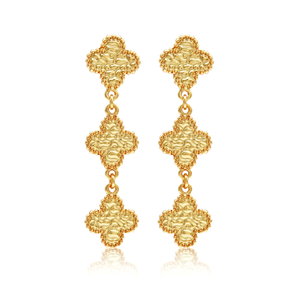 Molten Clover Drop Earrings - 24K Gold Plated