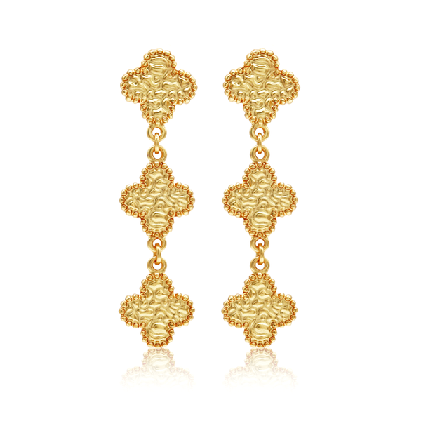 Molten Clover Drop Earrings - 24K Gold Plated