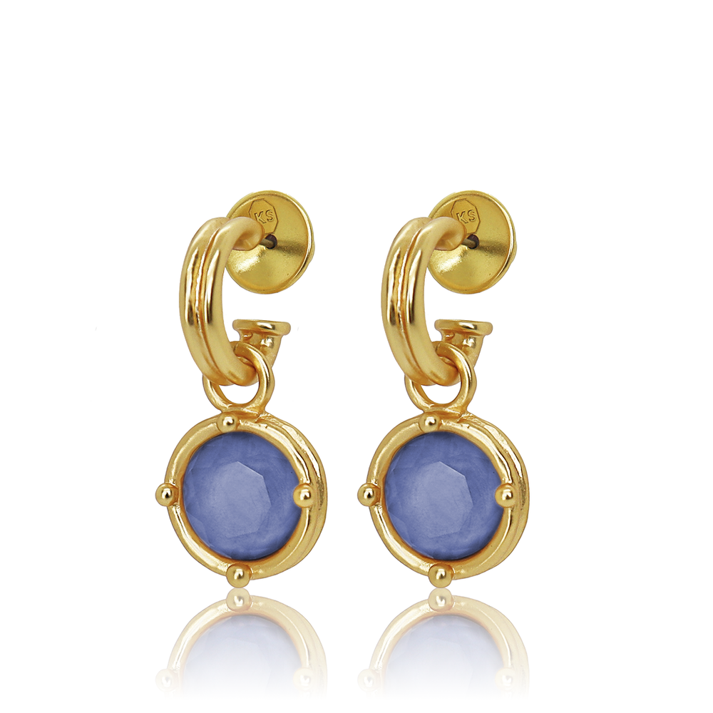 Double-Rim Gem Charm Hoop Earrings - 24K Gold Plated-Blue Hand Home