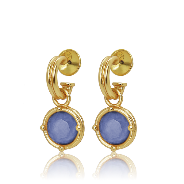 Double-Rim Gem Charm Hoop Earrings - 24K Gold Plated-Blue Hand Home