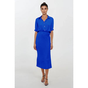 Button Up Midi Shirt Dress-Blue Hand Home