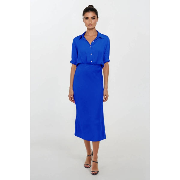 Button Up Midi Shirt Dress-Blue Hand Home