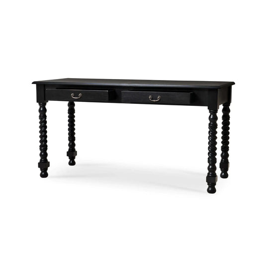 Console Desk w/ Barley Twist Leg In Batavia Black-Blue Hand Home