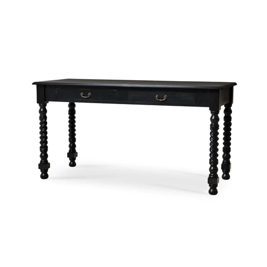 Console Desk w/ Barley Twist Leg In Batavia Black-Blue Hand Home