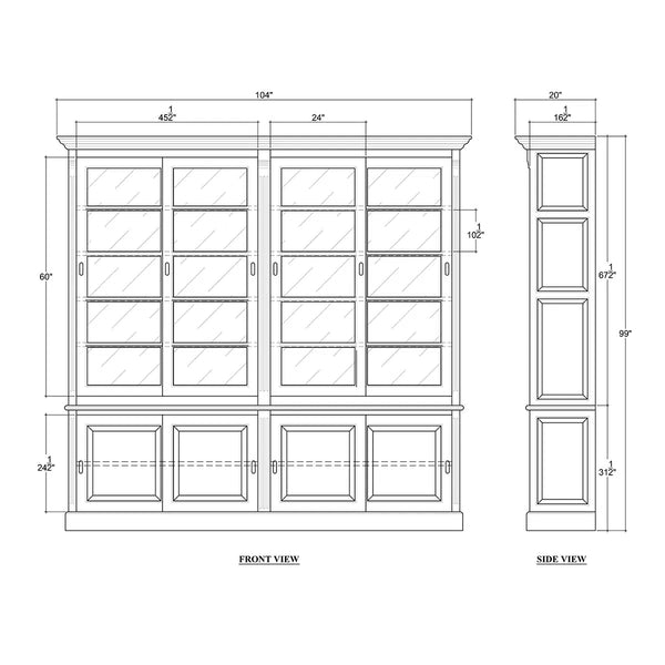 Hudson 99'' Bookcase w/ Sliding Doors-Blue Hand Home