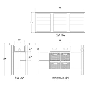 Umbria Kitchen Island Small-Blue Hand Home