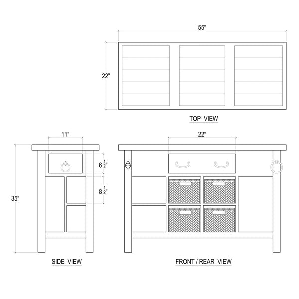 Umbria Kitchen Island Small-Blue Hand Home
