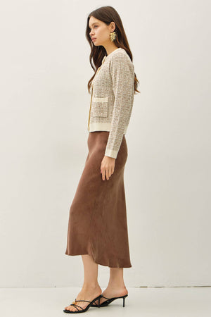 TWEED KNIT CREWNECK CARDIGAN-Blue Hand Home