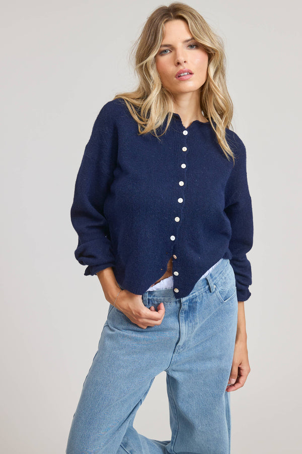Essential Button Down Cardigan Top-Blue Hand Home