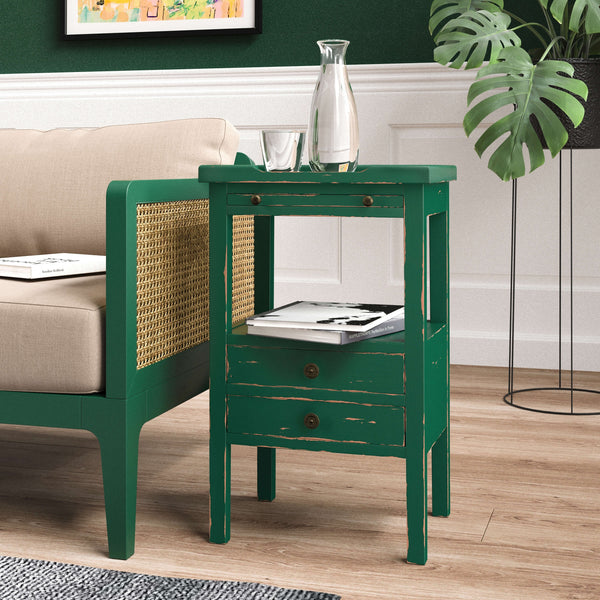 Eton 2 Drawer Side Table w/ Pull Out Shelf-Blue Hand Home