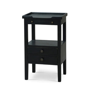 Eton 2 Drawer Side Table w/ Pull Out Shelf In Batavia Black-Blue Hand Home