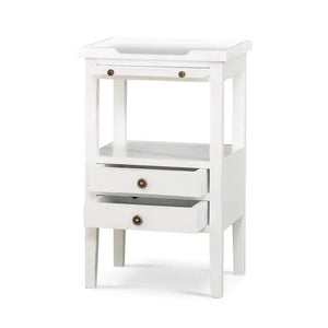 Eton 2 Drawer Side Table w/ Pull Out Shelf in Architectural White-Blue Hand Home