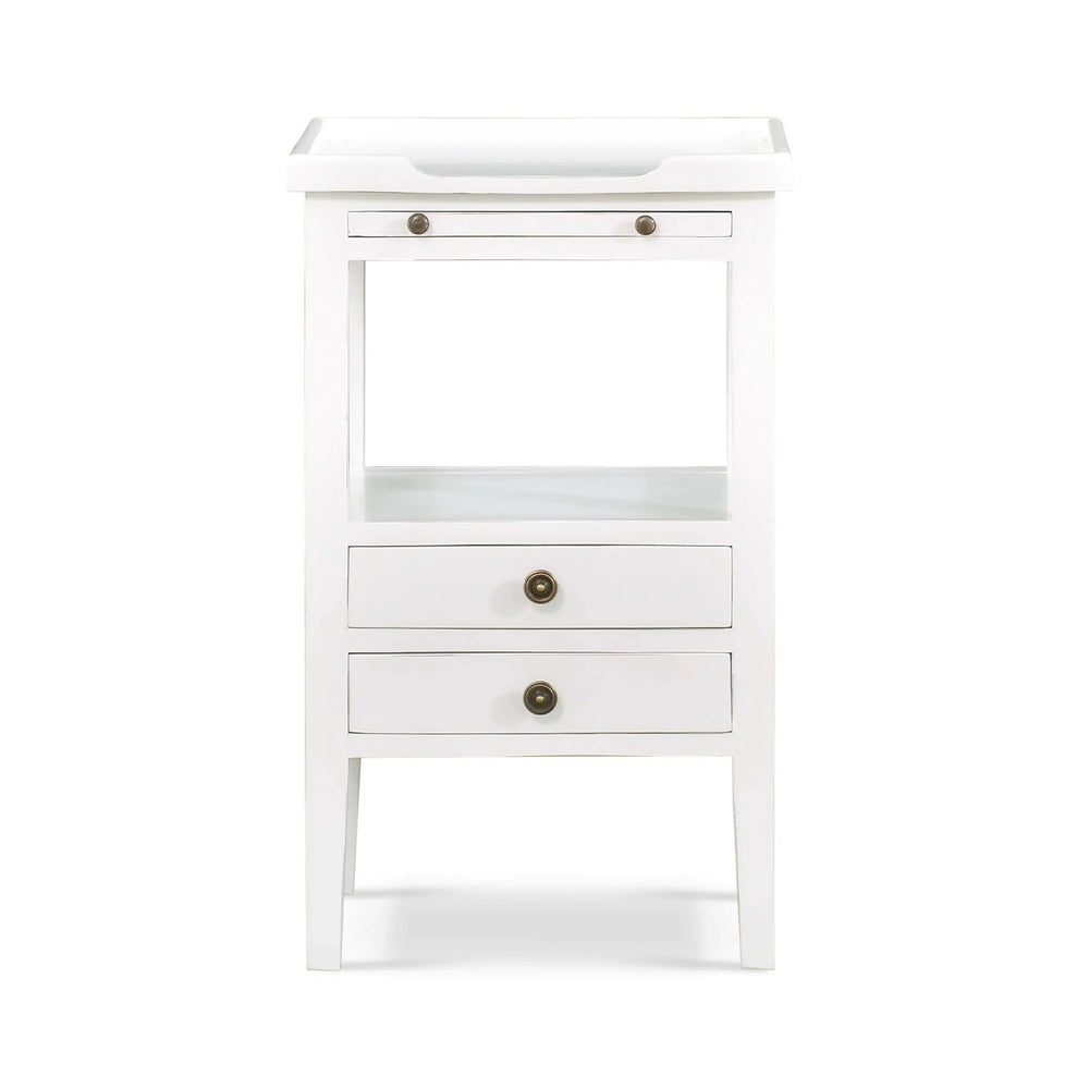 Eton 2 Drawer Side Table w/ Pull Out Shelf In Architectural White-Blue Hand Home