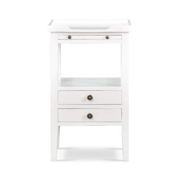 Eton 2 Drawer Side Table w/ Pull Out Shelf In Architectural White-Blue Hand Home