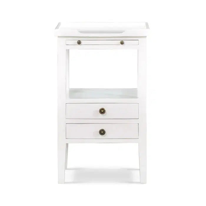 Eton 2 Drawer Side Table w/ Pull Out Shelf in Architectural White-Blue Hand Home