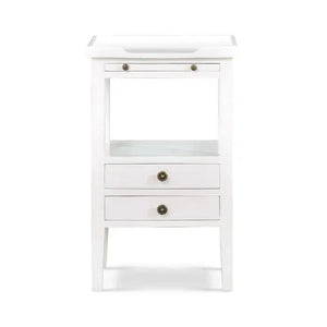 Eton 2 Drawer Side Table w/ Pull Out Shelf in Architectural White-Blue Hand Home