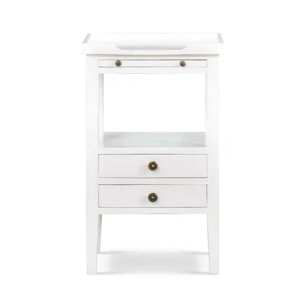 Eton 2 Drawer Side Table w/ Pull Out Shelf in Architectural White-Blue Hand Home