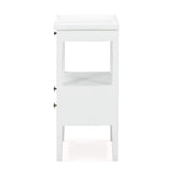 Eton 2 Drawer Side Table w/ Pull Out Shelf In Architectural White-Blue Hand Home