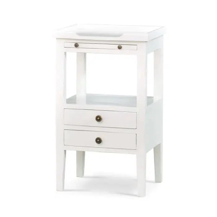 Eton 2 Drawer Side Table w/ Pull Out Shelf in Architectural White-Blue Hand Home