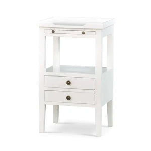 Eton 2 Drawer Side Table w/ Pull Out Shelf in Architectural White-Blue Hand Home