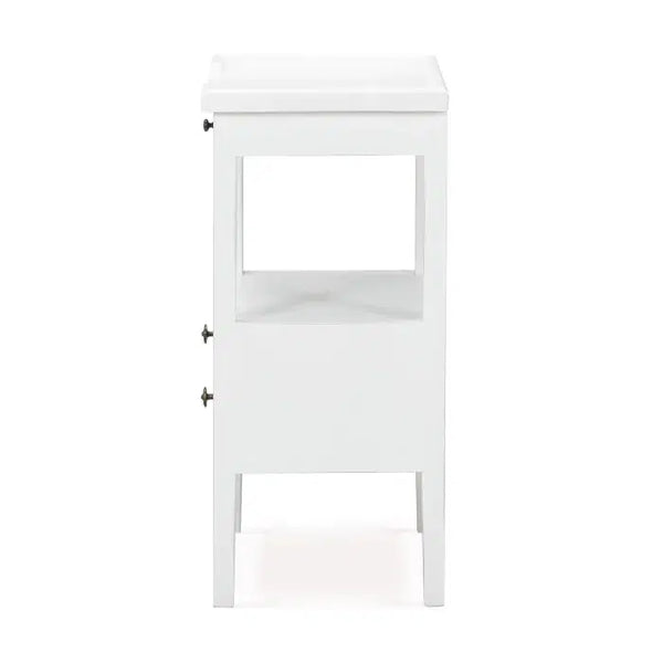 Eton 2 Drawer Side Table w/ Pull Out Shelf in Architectural White-Blue Hand Home