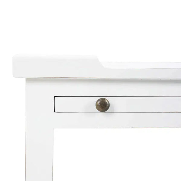 Eton 2 Drawer Side Table w/ Pull Out Shelf in Architectural White-Blue Hand Home