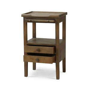 Eton 2 Drawer Side Table w/ Pull Out Shelf In Straw Wash-Blue Hand Home