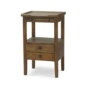 Eton 2 Drawer Side Table w/ Pull Out Shelf In Straw Wash-Blue Hand Home