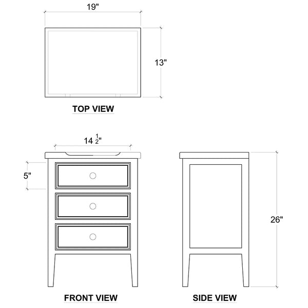 Eton 3 Drawer End Table In Grey Charleston-Blue Hand Home