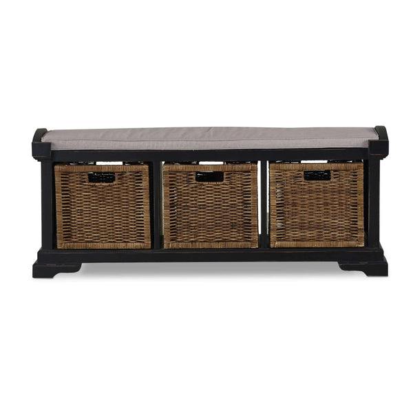 Homestead Bench W/ Rattan Baskets-Blue Hand Home